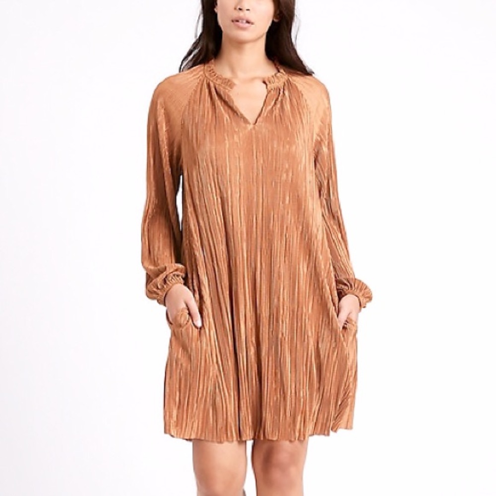 NWT Banana Republic Plisse Swing Dress, Sand Shell